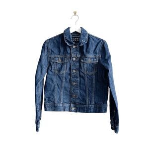 Roots Womens Long-Sleeve Pointed Collar Button-Front Denim Jacket Blue Medium